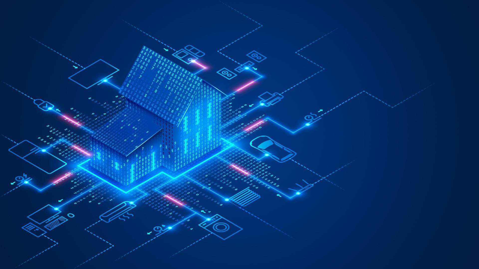 Illustration intelligentes Haus mit vernetzter Haustechnik | Batteriewechselrichter